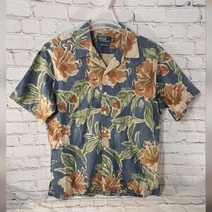 Vintage Polo Ralph Lauren Linen Blend Camp Medium Shirt Hawaiian Beachy